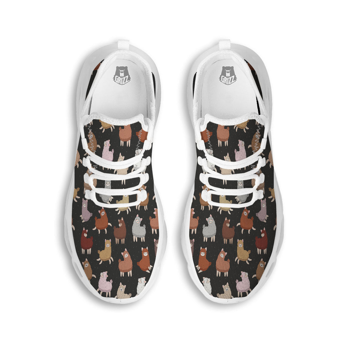 Happy Llama Print Pattern White Running Shoes-grizzshop