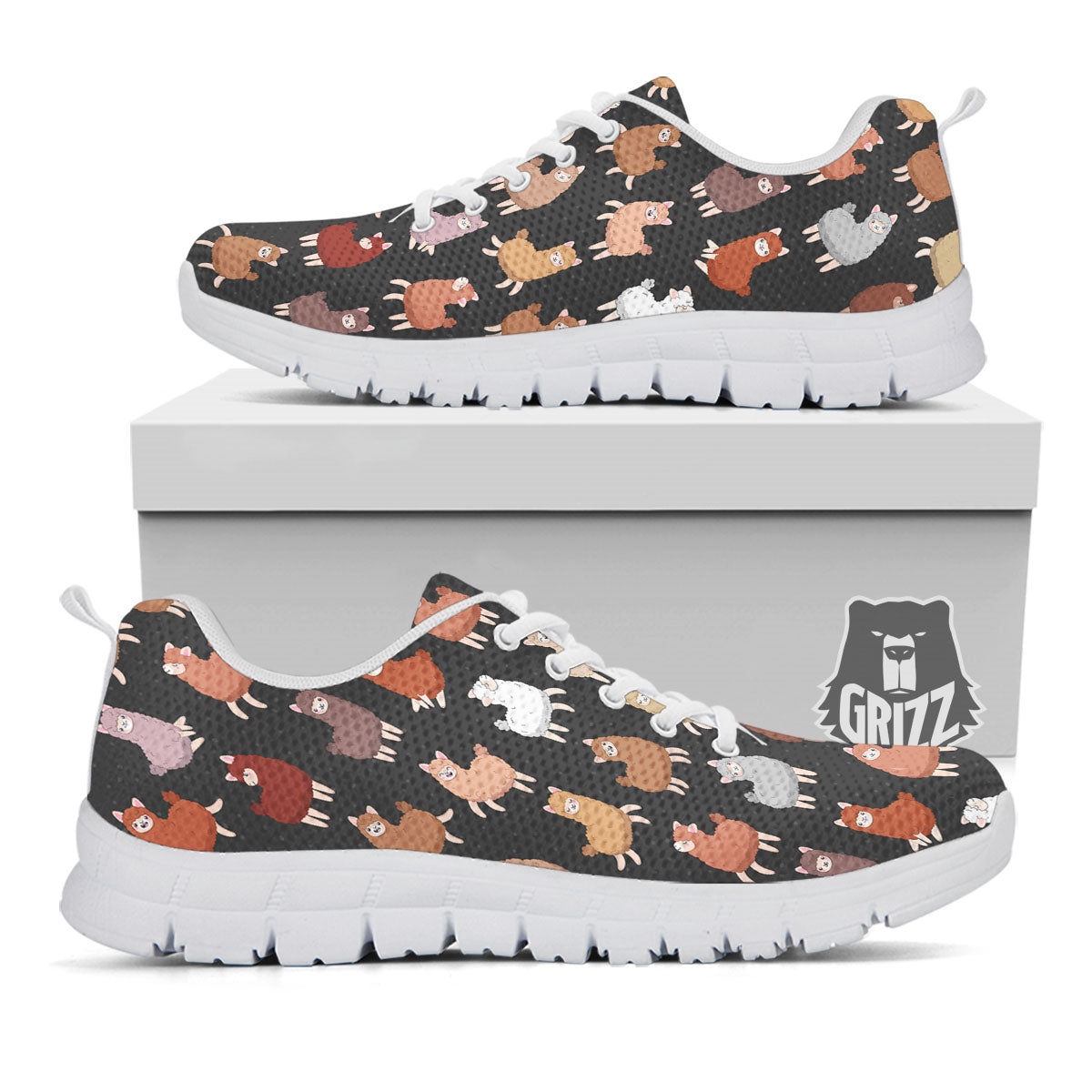 Happy Llama Print Pattern White Sneaker-grizzshop