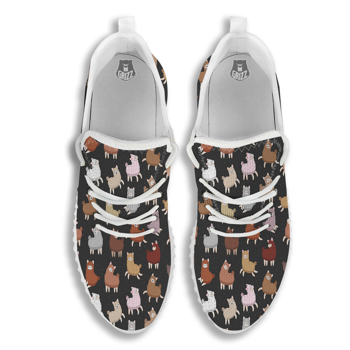 Happy Llama Print Pattern White Walking Shoes-grizzshop