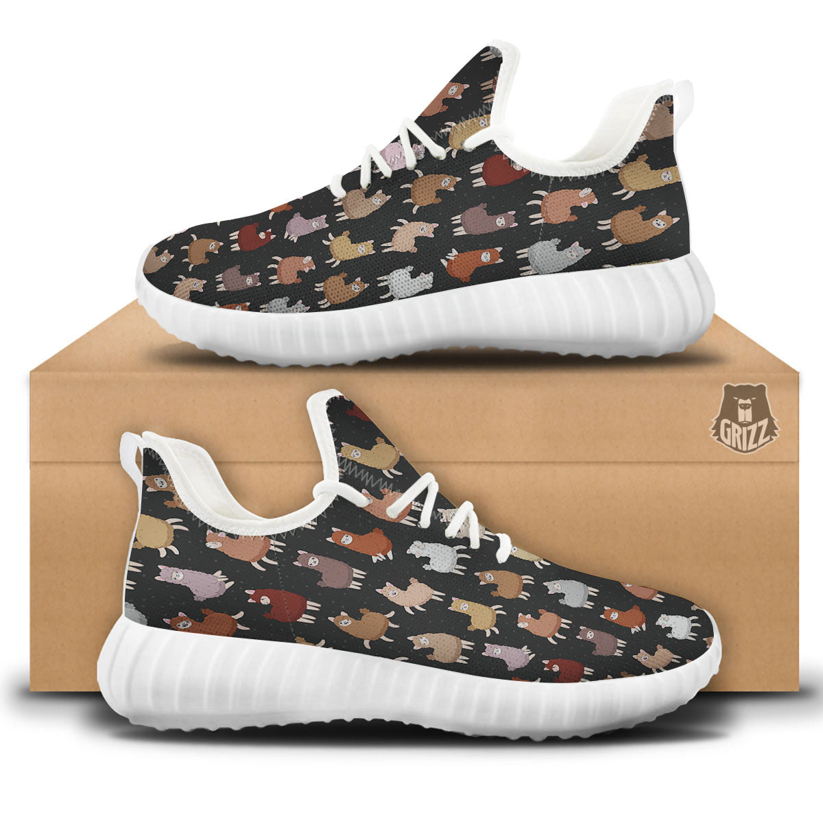 Happy Llama Print Pattern White Walking Shoes-grizzshop