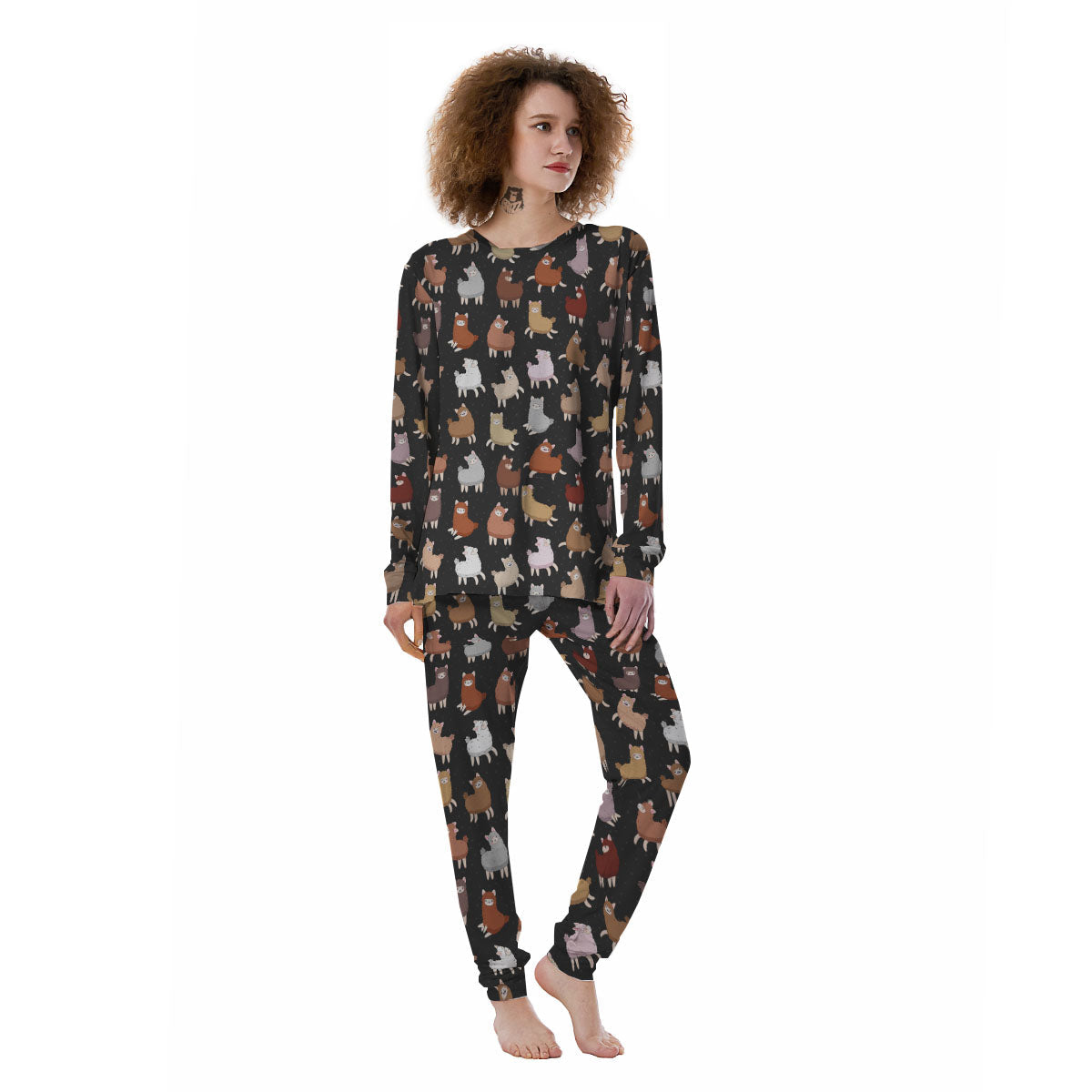 Happy Llama Print Pattern Women's Pajamas-grizzshop