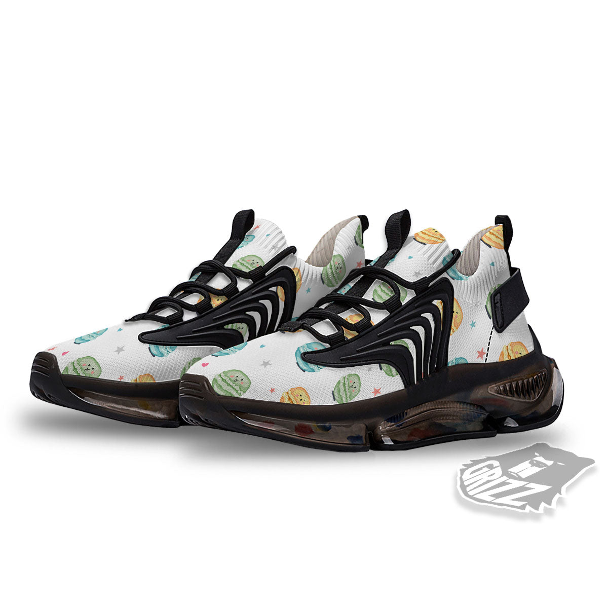 Happy Macarons Print Pattern Black Gym Shoes-grizzshop