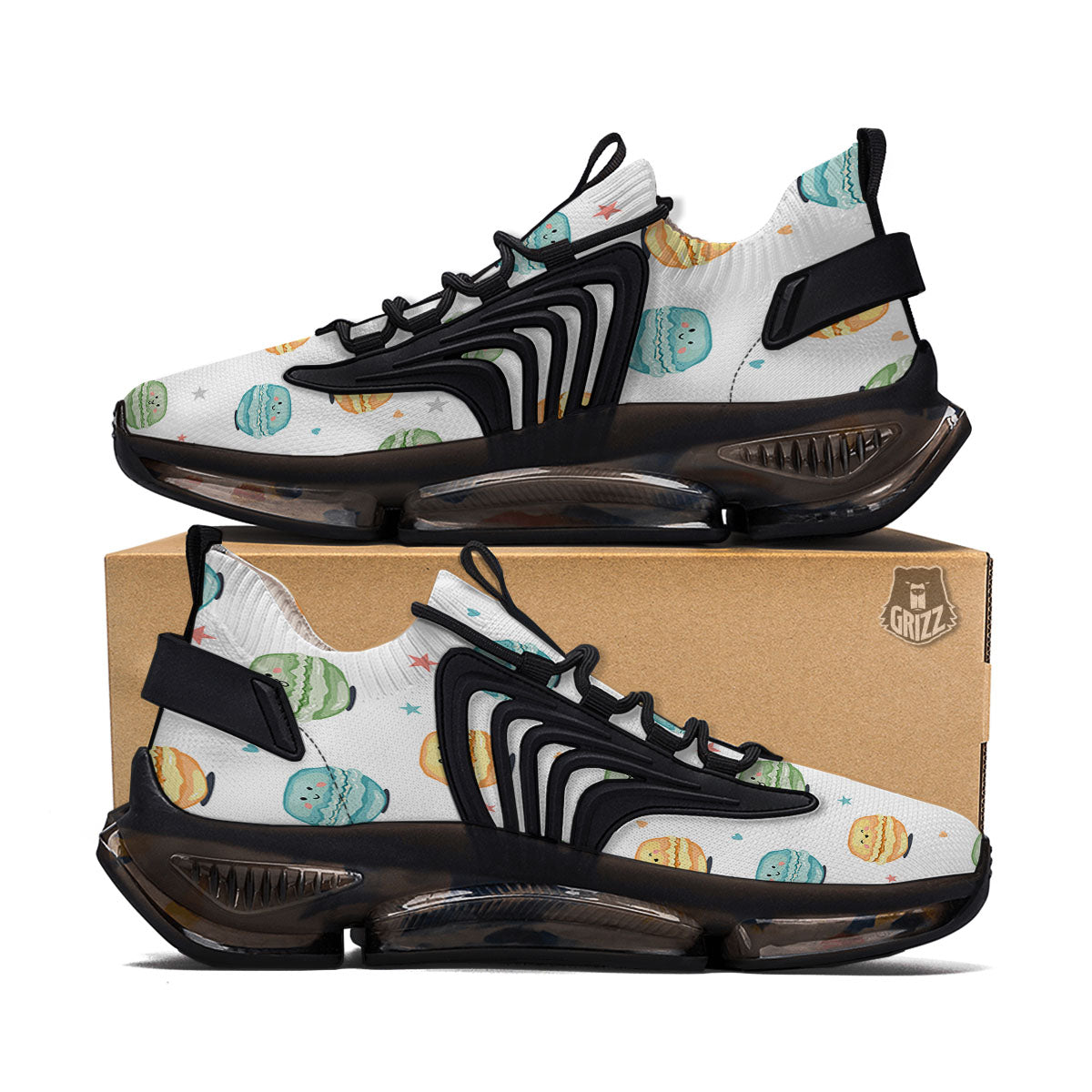 Happy Macarons Print Pattern Black Gym Shoes-grizzshop