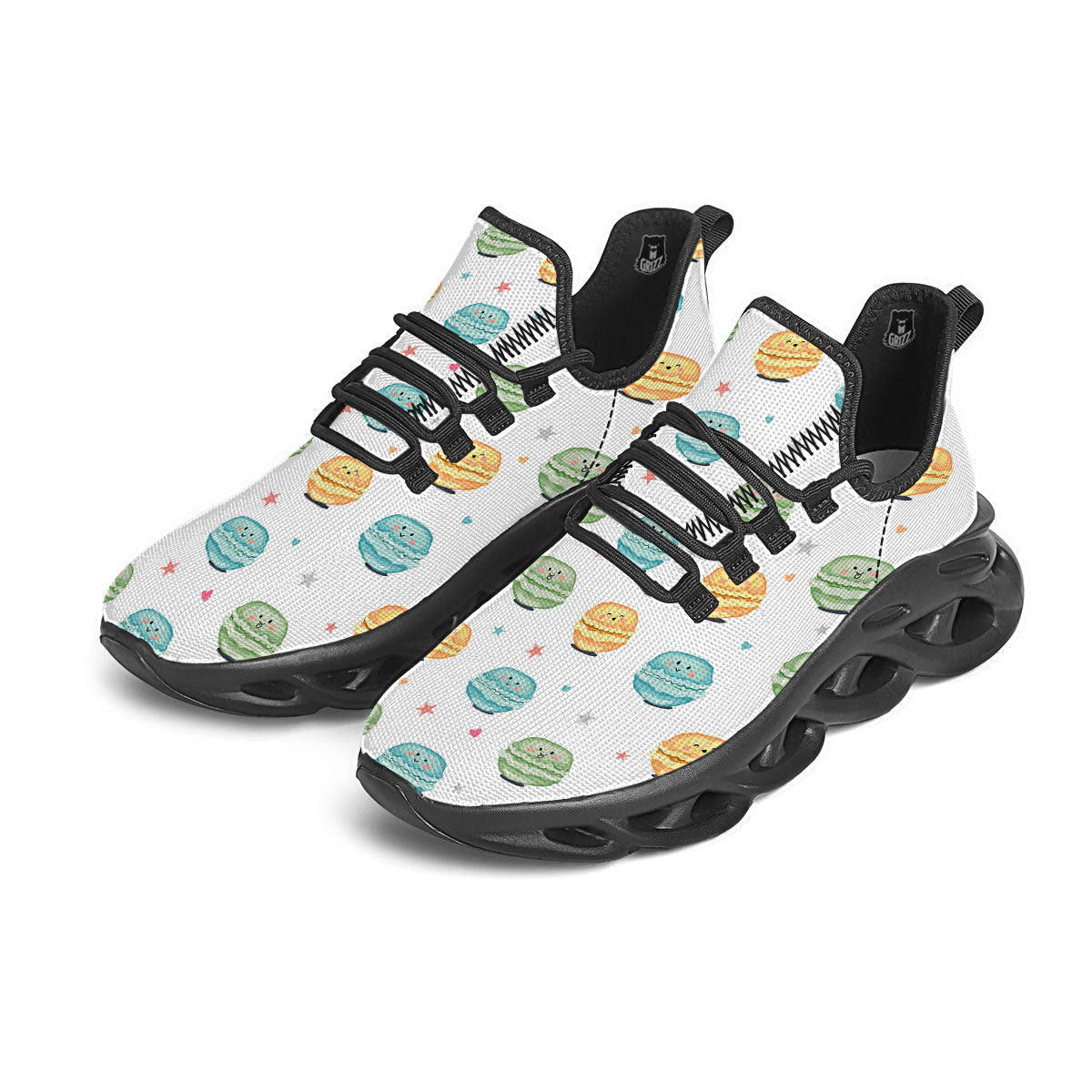 Happy Macarons Print Pattern Black Running Shoes-grizzshop