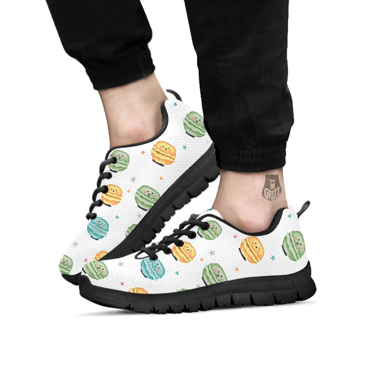 Happy Macarons Print Pattern Black Sneaker-grizzshop