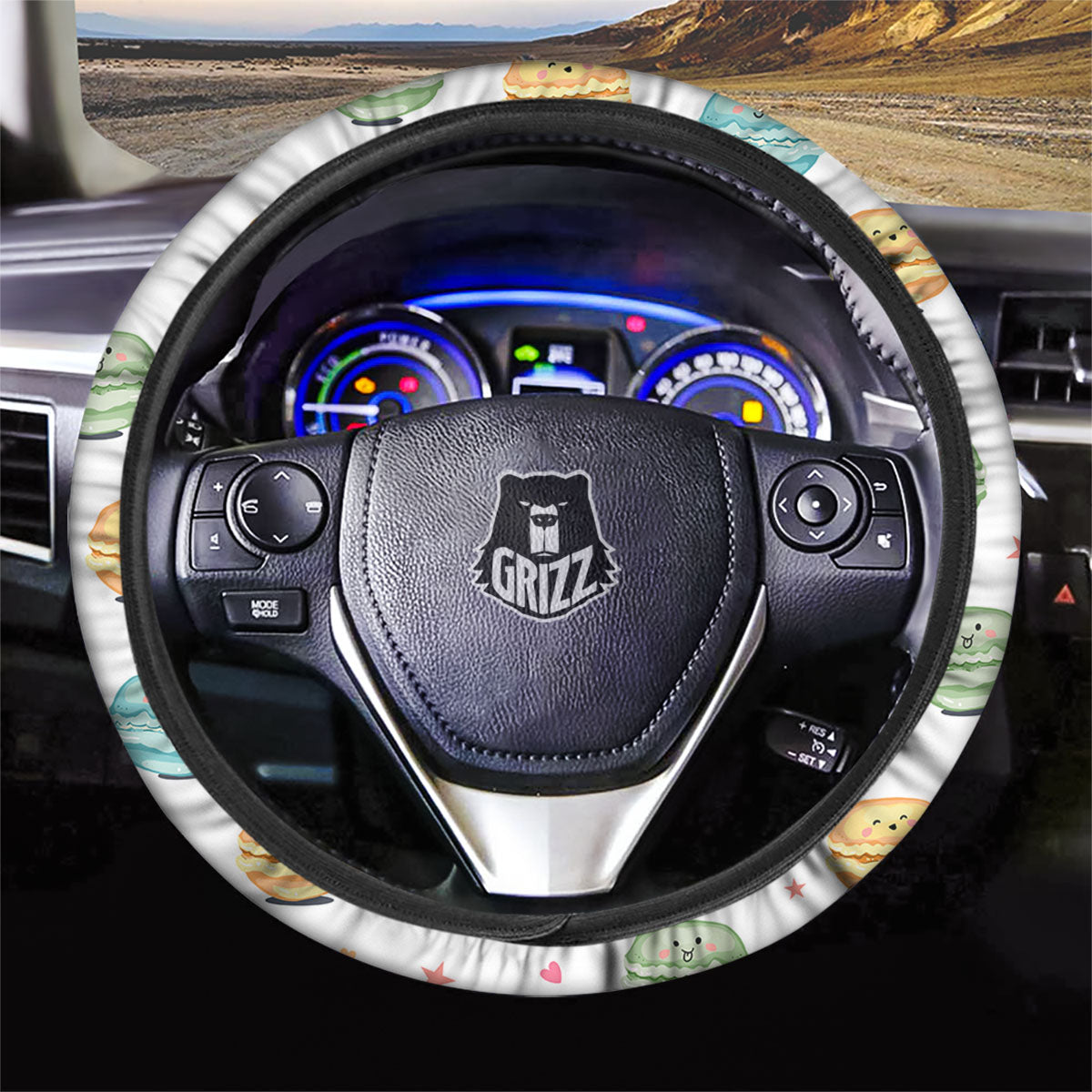 Happy Macarons Print Pattern Car Steering Wheel Cover-grizzshop