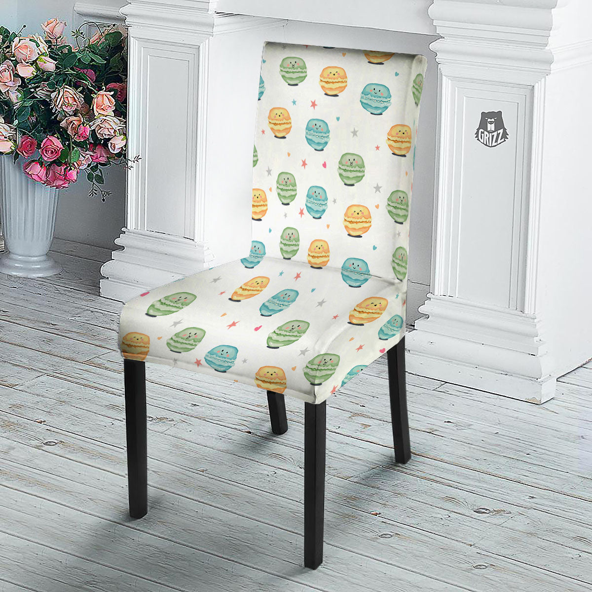 Happy Macarons Print Pattern Dining Chair Slipcover-grizzshop