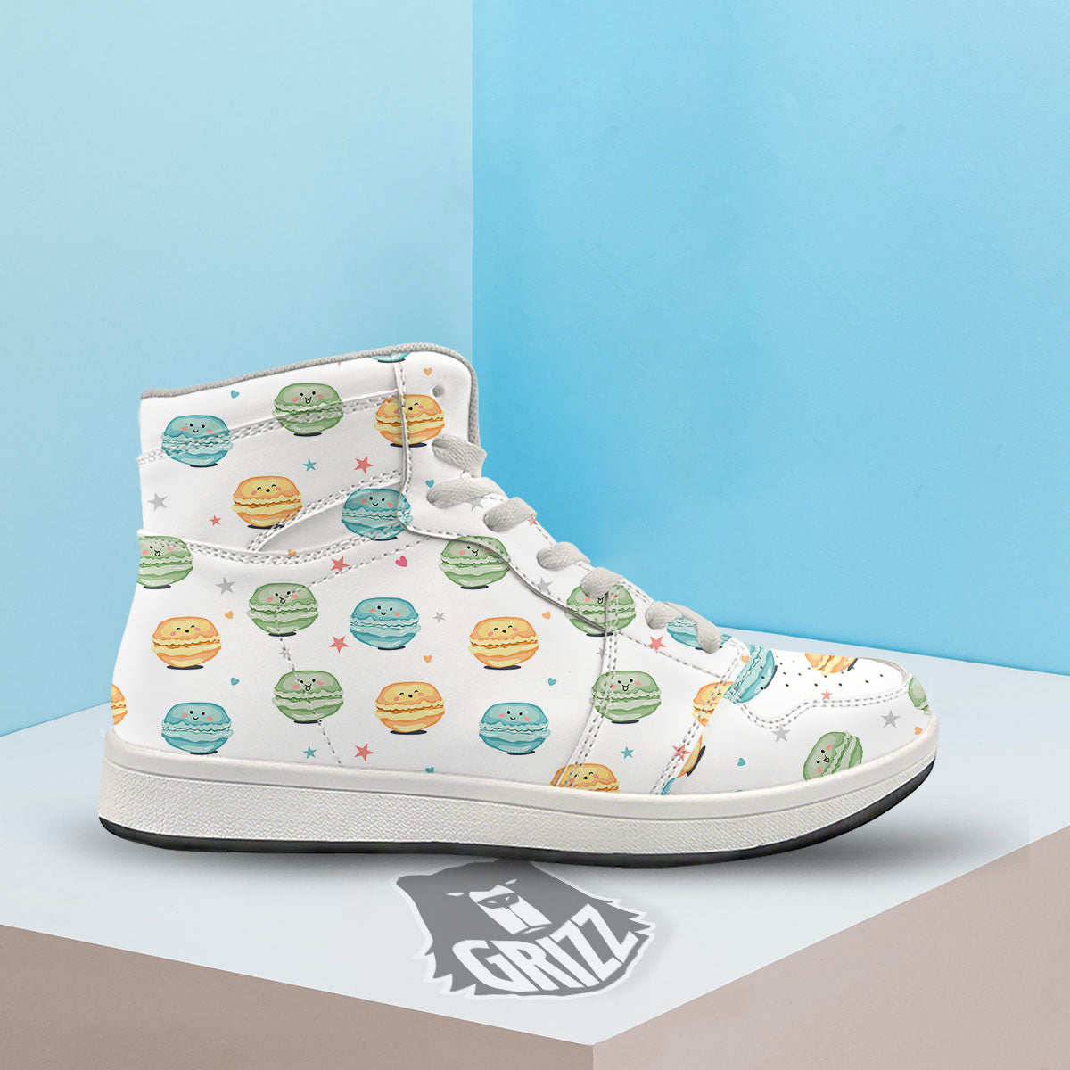 Happy Macarons Print Pattern High Top Sneakers-grizzshop
