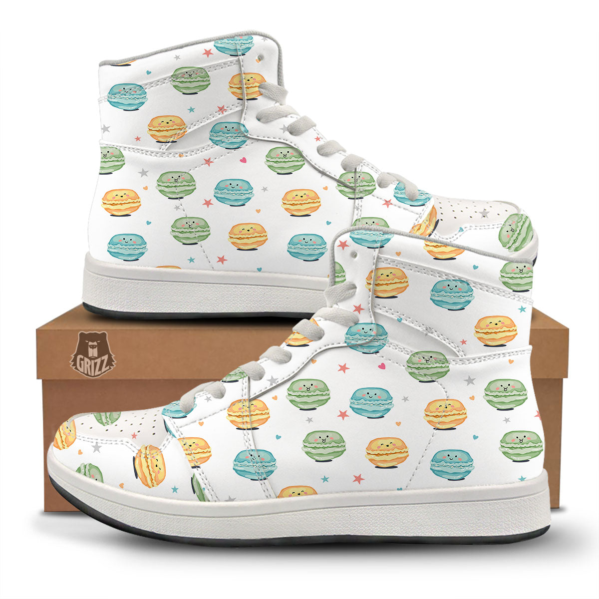 Happy Macarons Print Pattern High Top Sneakers-grizzshop