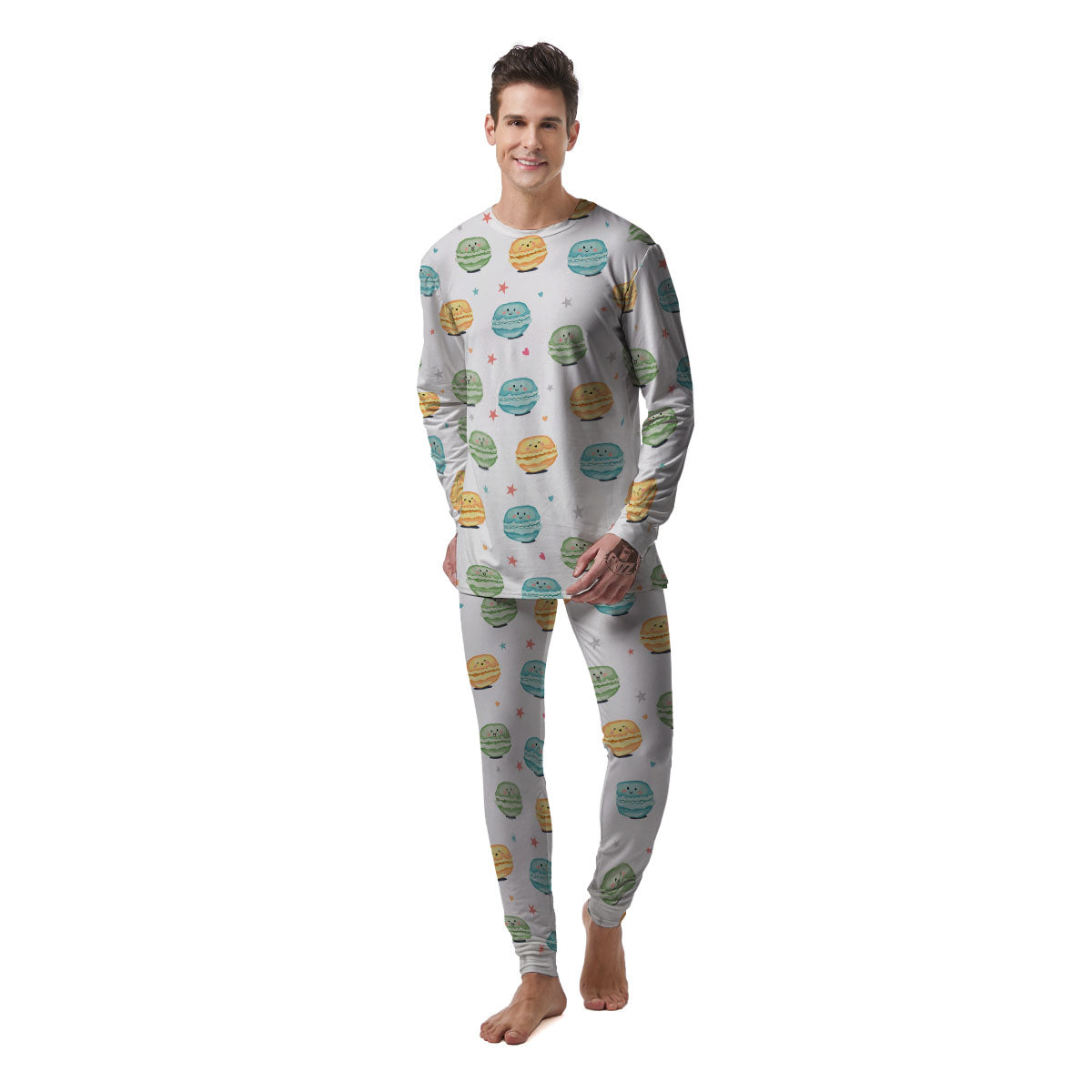 Happy Macarons Print Pattern Men's Pajamas-grizzshop