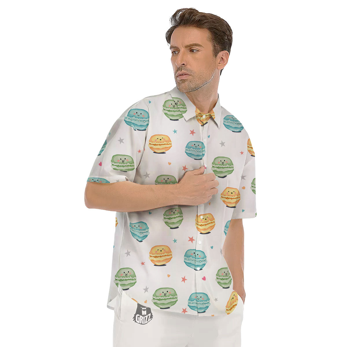 Happy Macarons Print Pattern Men's Short Sleeve Shirts-grizzshop