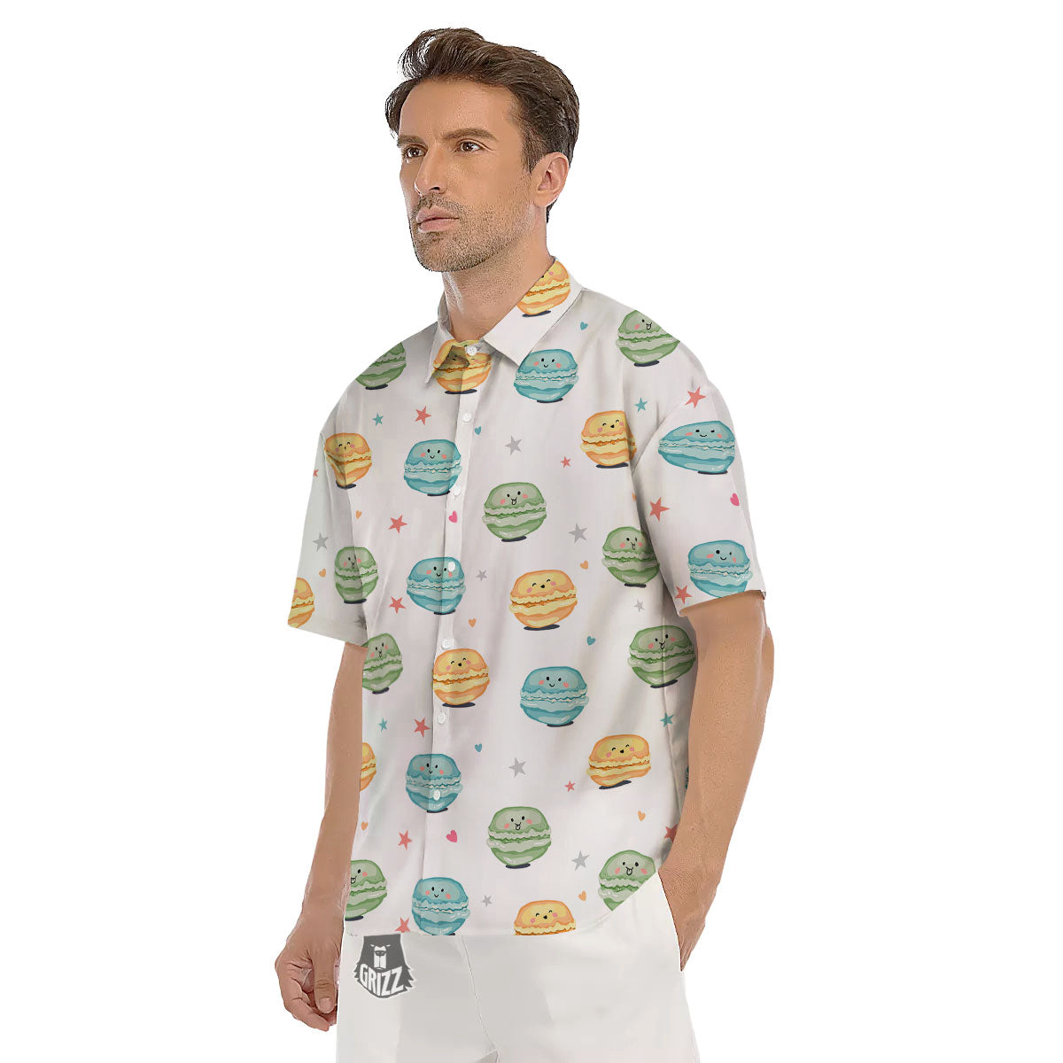 Happy Macarons Print Pattern Men's Short Sleeve Shirts-grizzshop