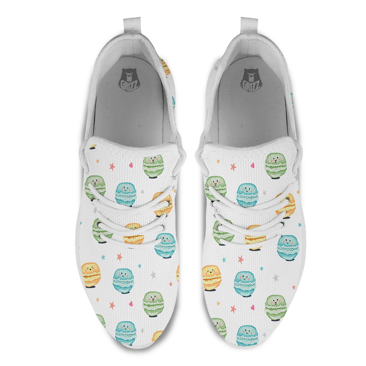 Happy Macarons Print Pattern White Athletic Shoes-grizzshop