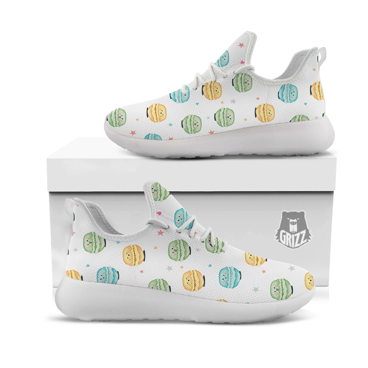 Happy Macarons Print Pattern White Athletic Shoes-grizzshop