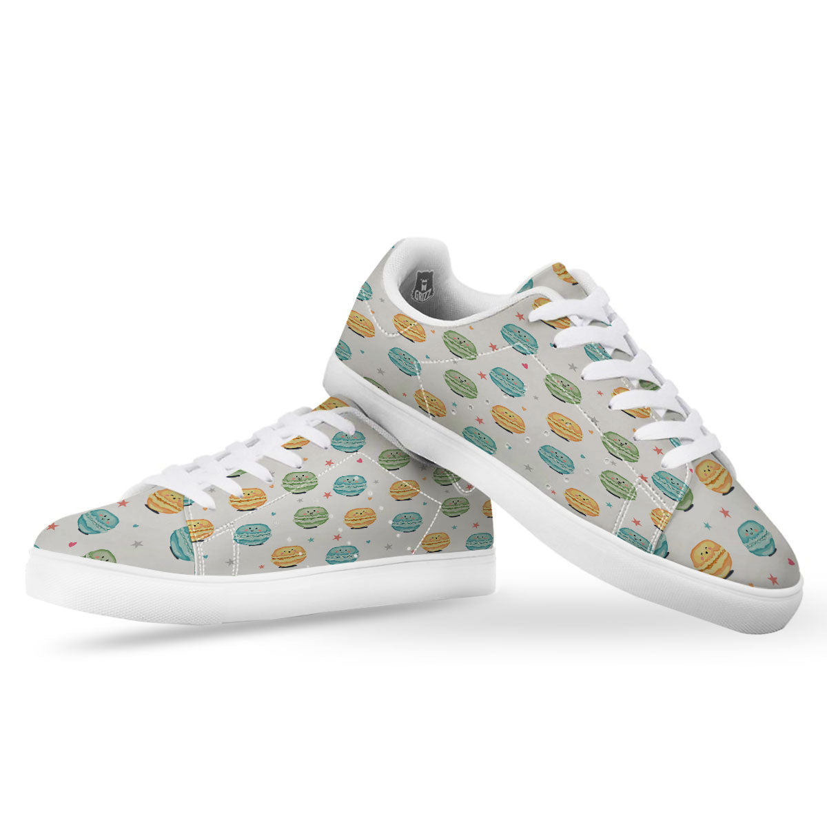 Happy Macarons Print Pattern White Low Top Sneakers-grizzshop