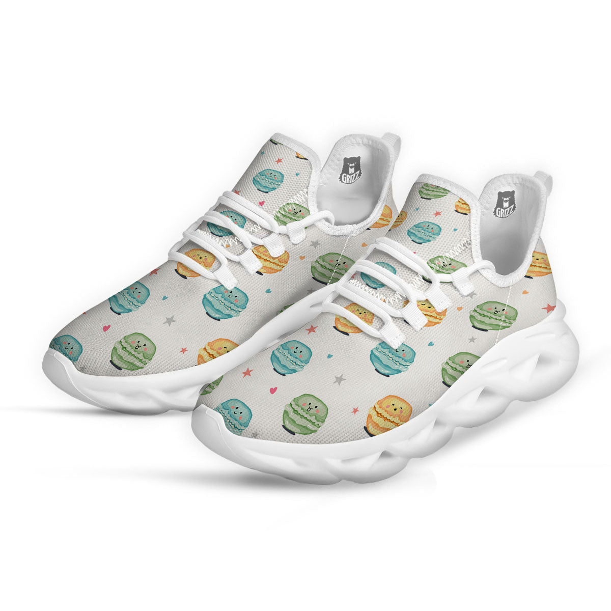 Happy Macarons Print Pattern White Running Shoes-grizzshop