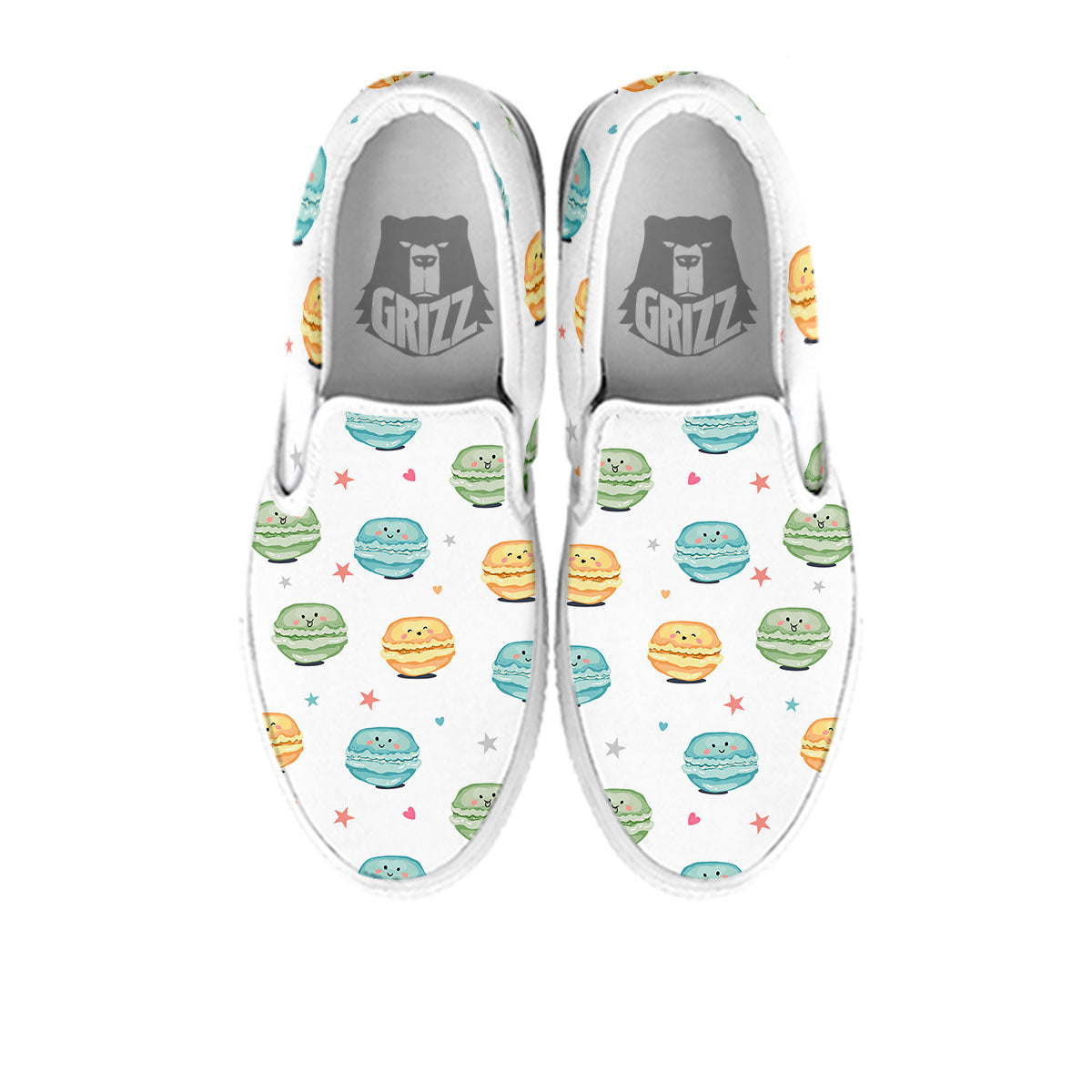 Happy Macarons Print Pattern White Slip On Shoes-grizzshop