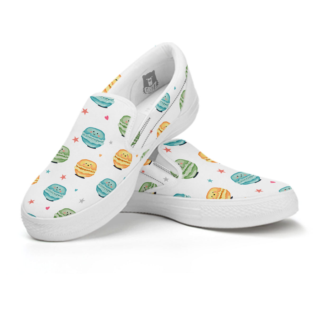 Happy Macarons Print Pattern White Slip On Shoes-grizzshop