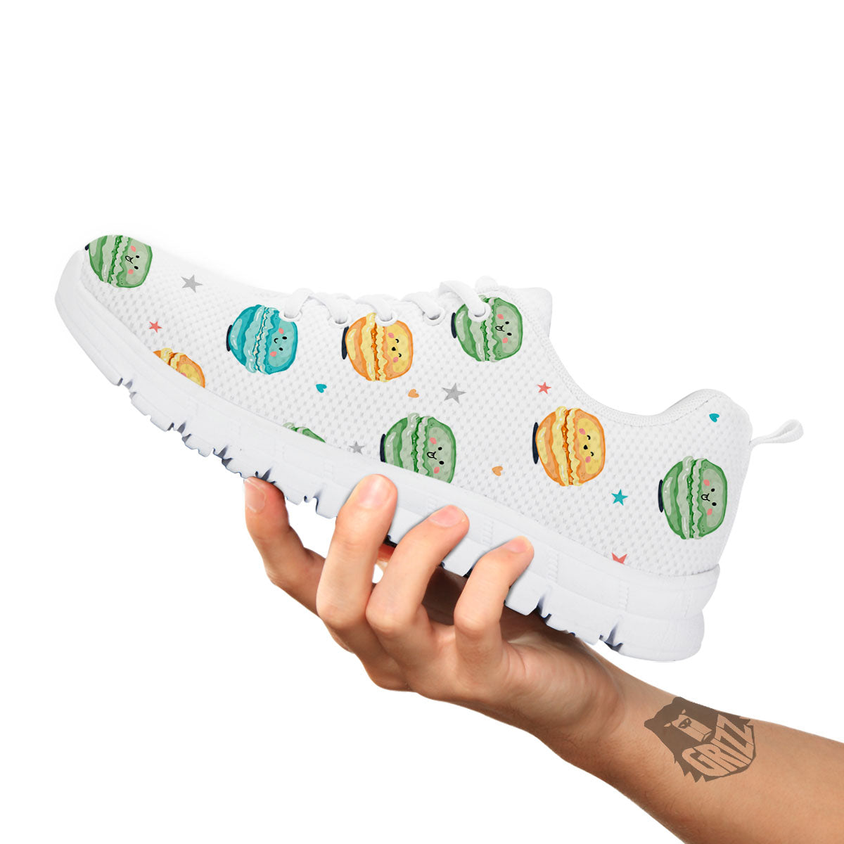 Happy Macarons Print Pattern White Sneaker-grizzshop