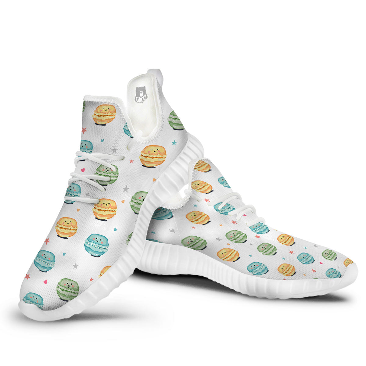 Happy Macarons Print Pattern White Walking Shoes-grizzshop