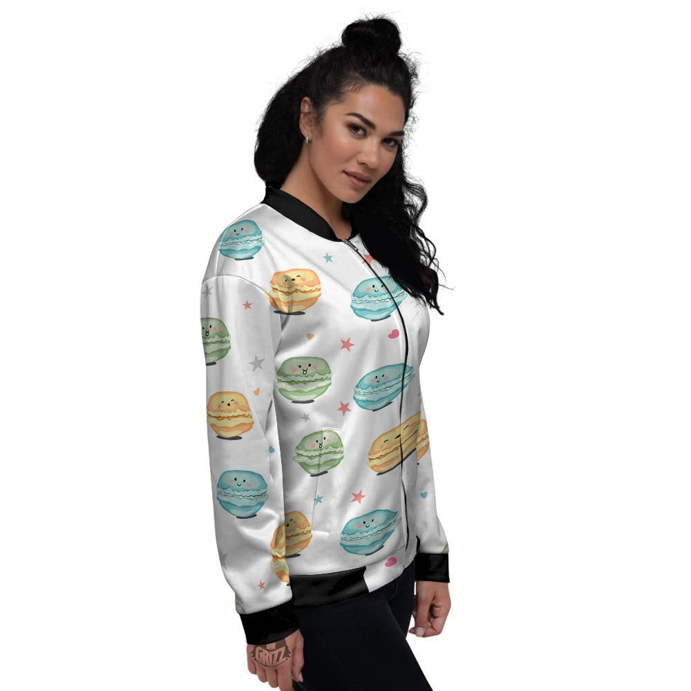Happy Macarons Print Pattern Women's Bomber Jacket-grizzshop