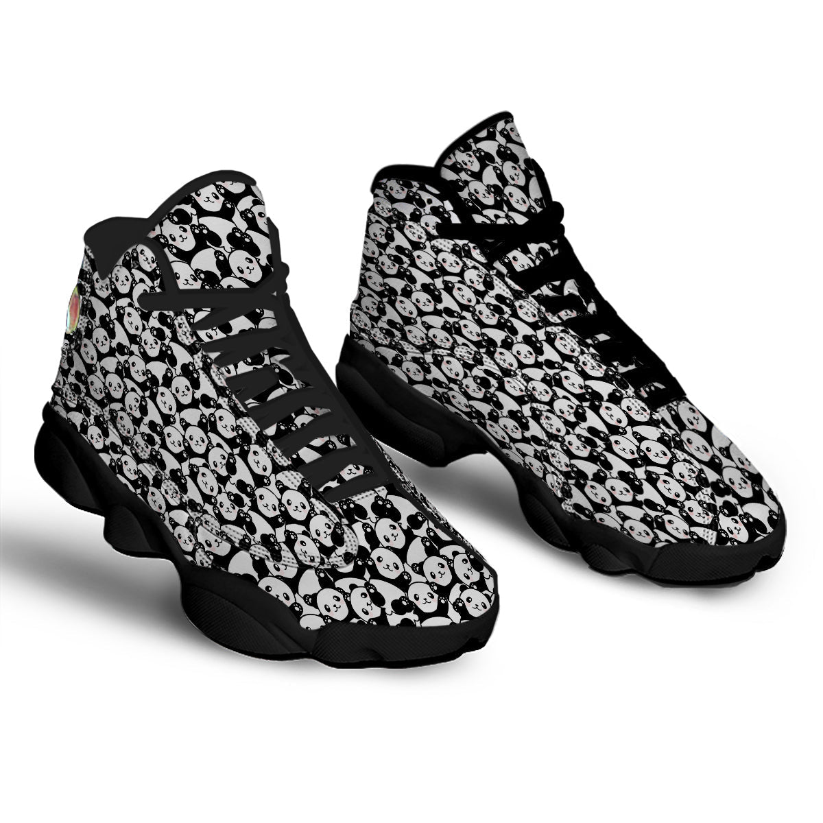 Happy Panda Cute Print Pattern Black Basketball Shoes-grizzshop