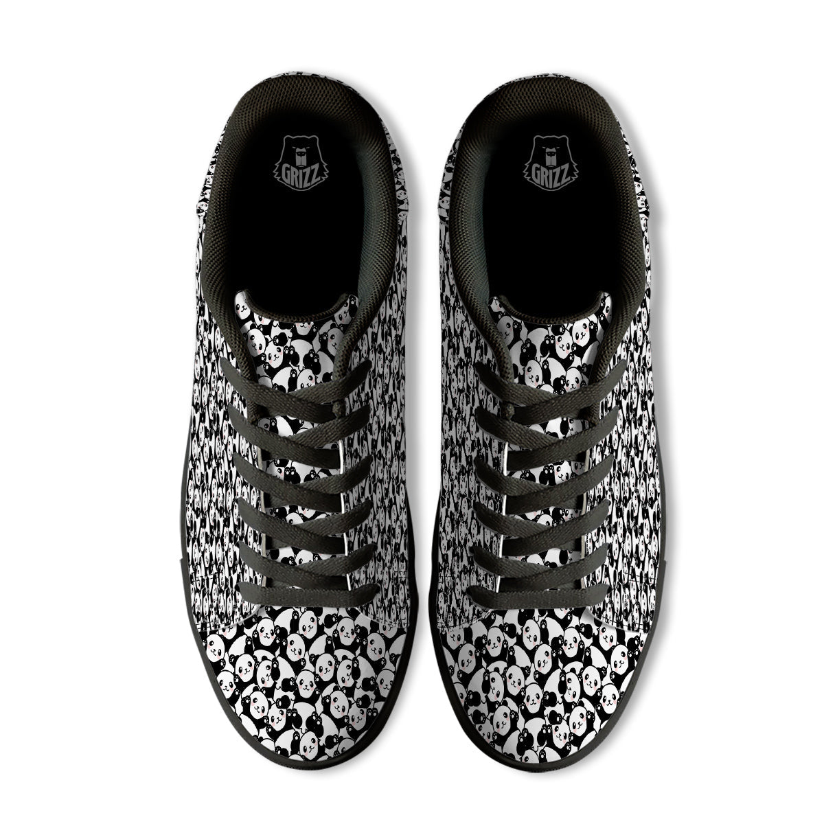 Happy Panda Cute Print Pattern Black Low Top Sneakers-grizzshop