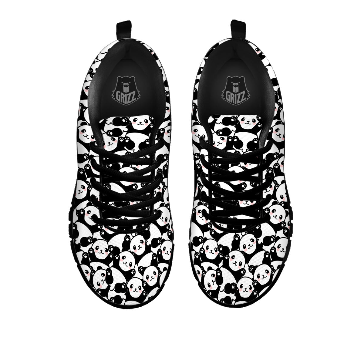 Happy Panda Cute Print Pattern Black Sneaker-grizzshop