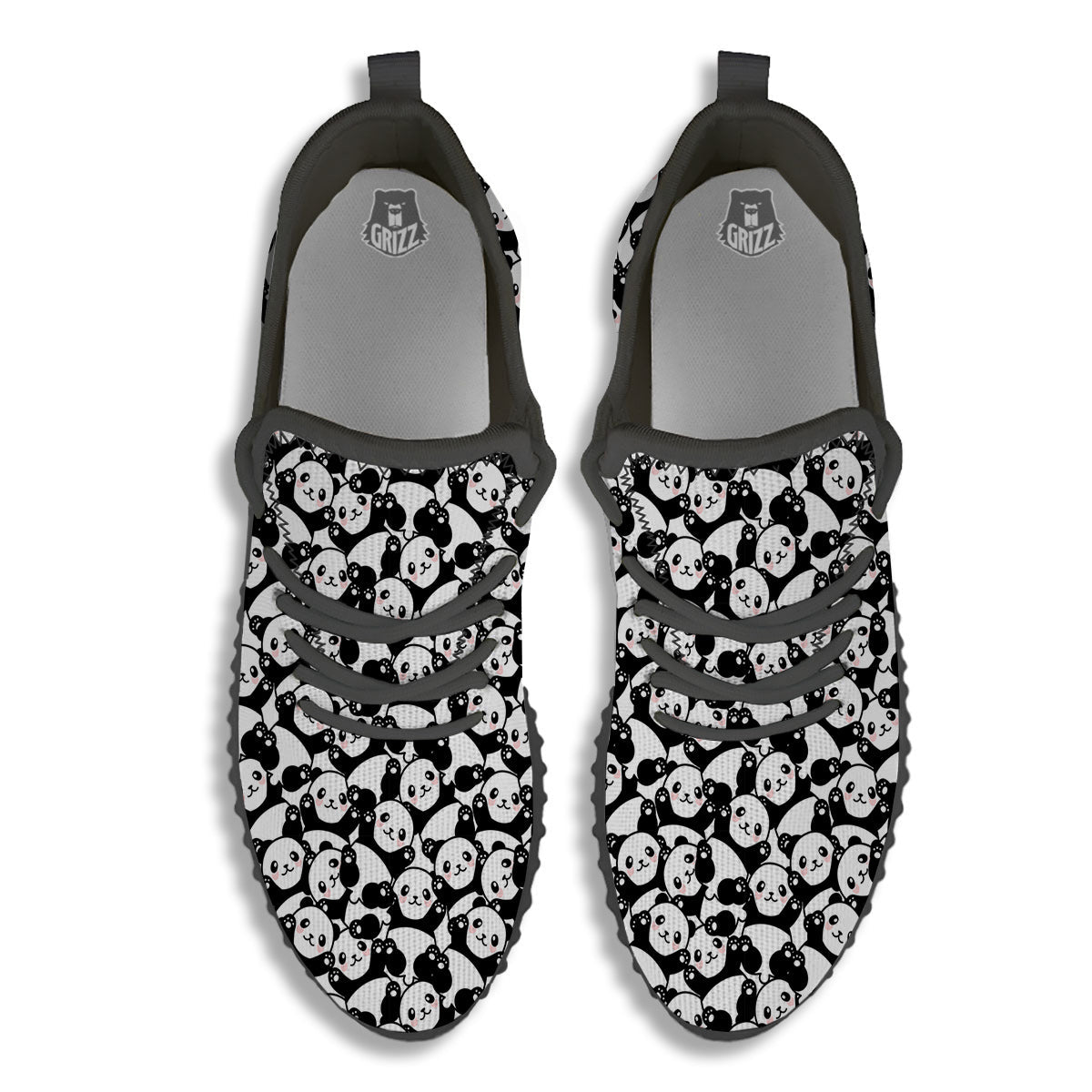 Happy Panda Cute Print Pattern Black Walking Shoes-grizzshop