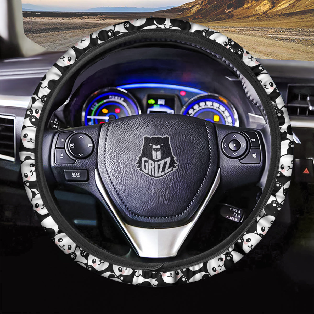 Happy Panda Cute Print Pattern Car Steering Wheel Cover-grizzshop