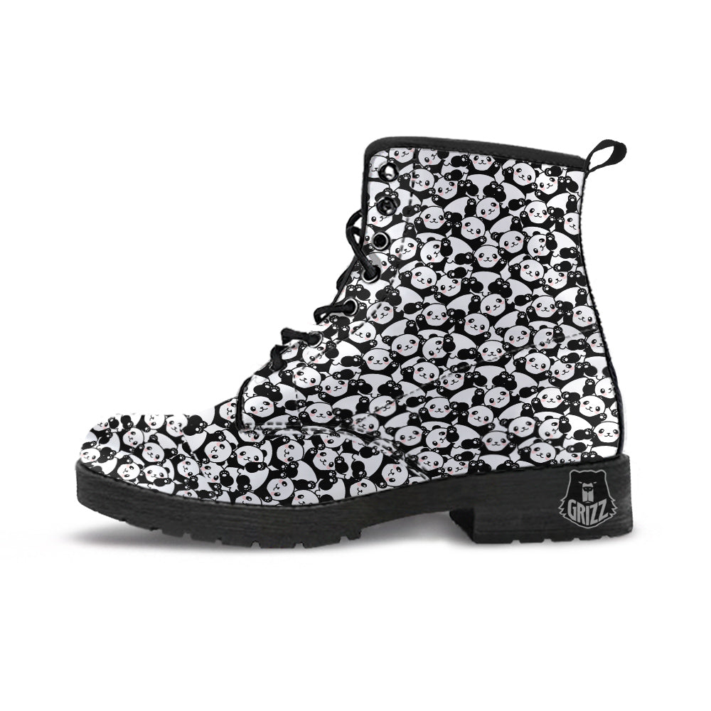 Happy Panda Cute Print Pattern Leather Boots-grizzshop