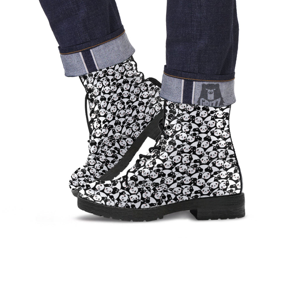 Happy Panda Cute Print Pattern Leather Boots-grizzshop