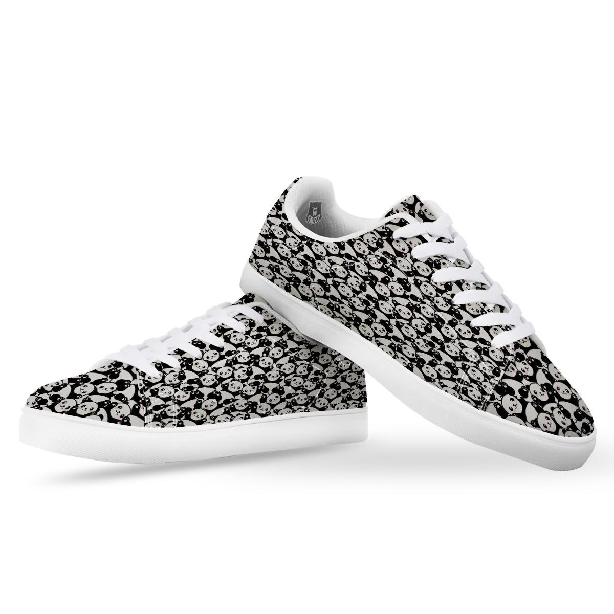 Happy Panda Cute Print Pattern White Low Top Sneakers-grizzshop