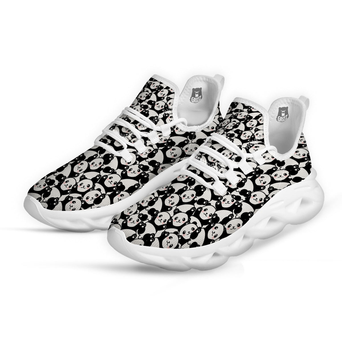 Happy Panda Cute Print Pattern White Running Shoes-grizzshop