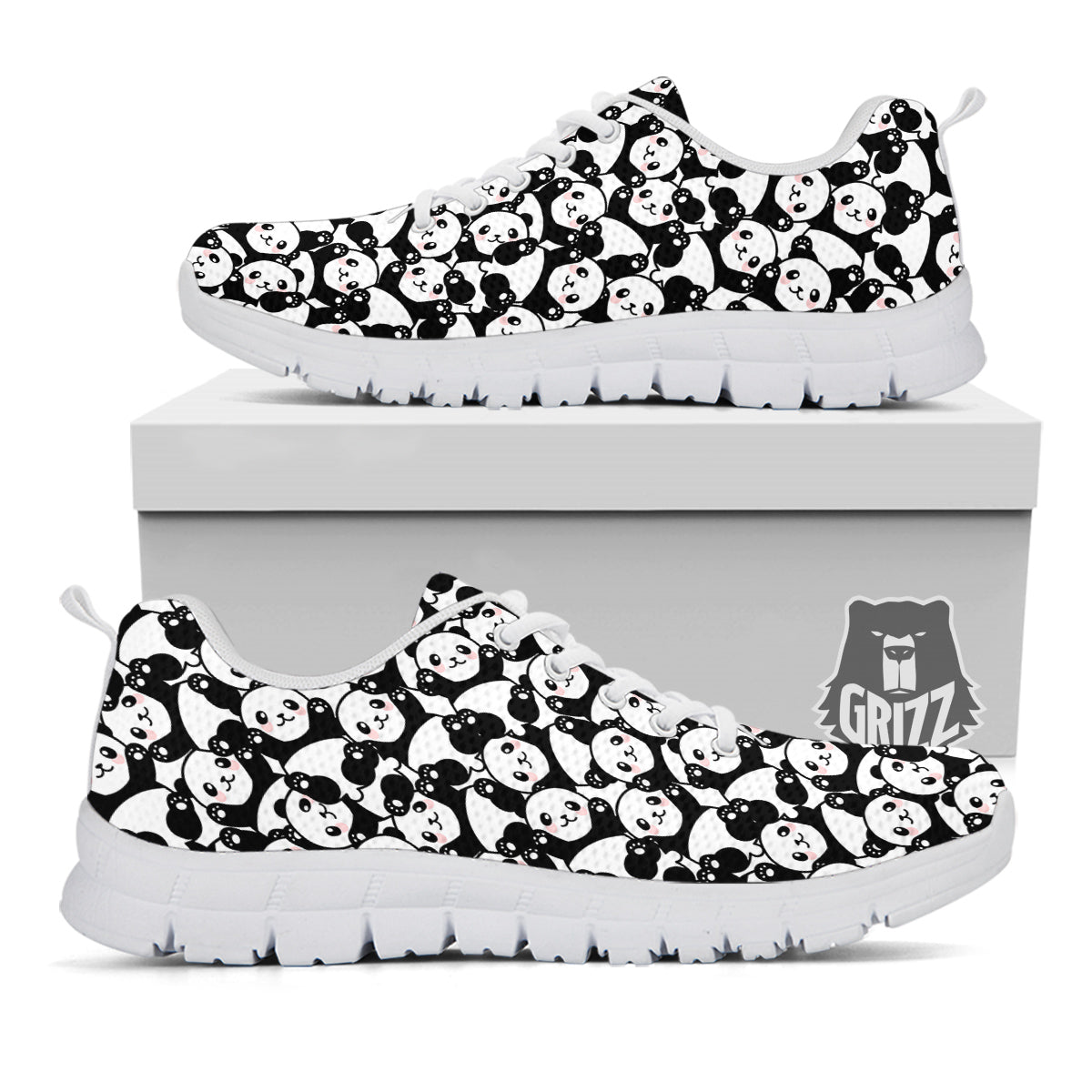 Happy Panda Cute Print Pattern White Sneaker-grizzshop