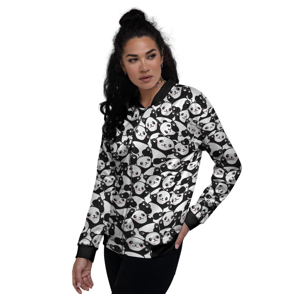 Happy Panda Cute Print Pattern Women's Bomber Jacket-grizzshop