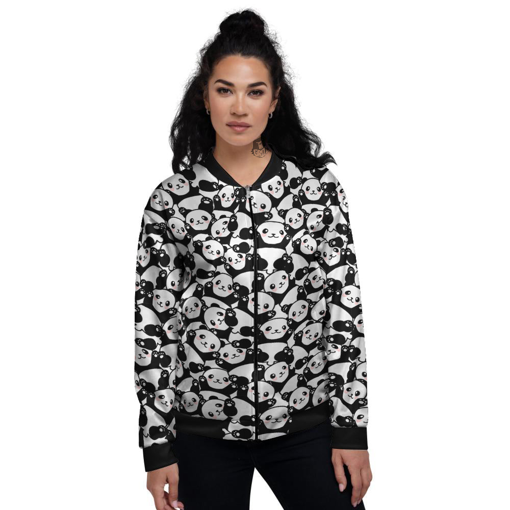 Happy Panda Cute Print Pattern Women's Bomber Jacket-grizzshop