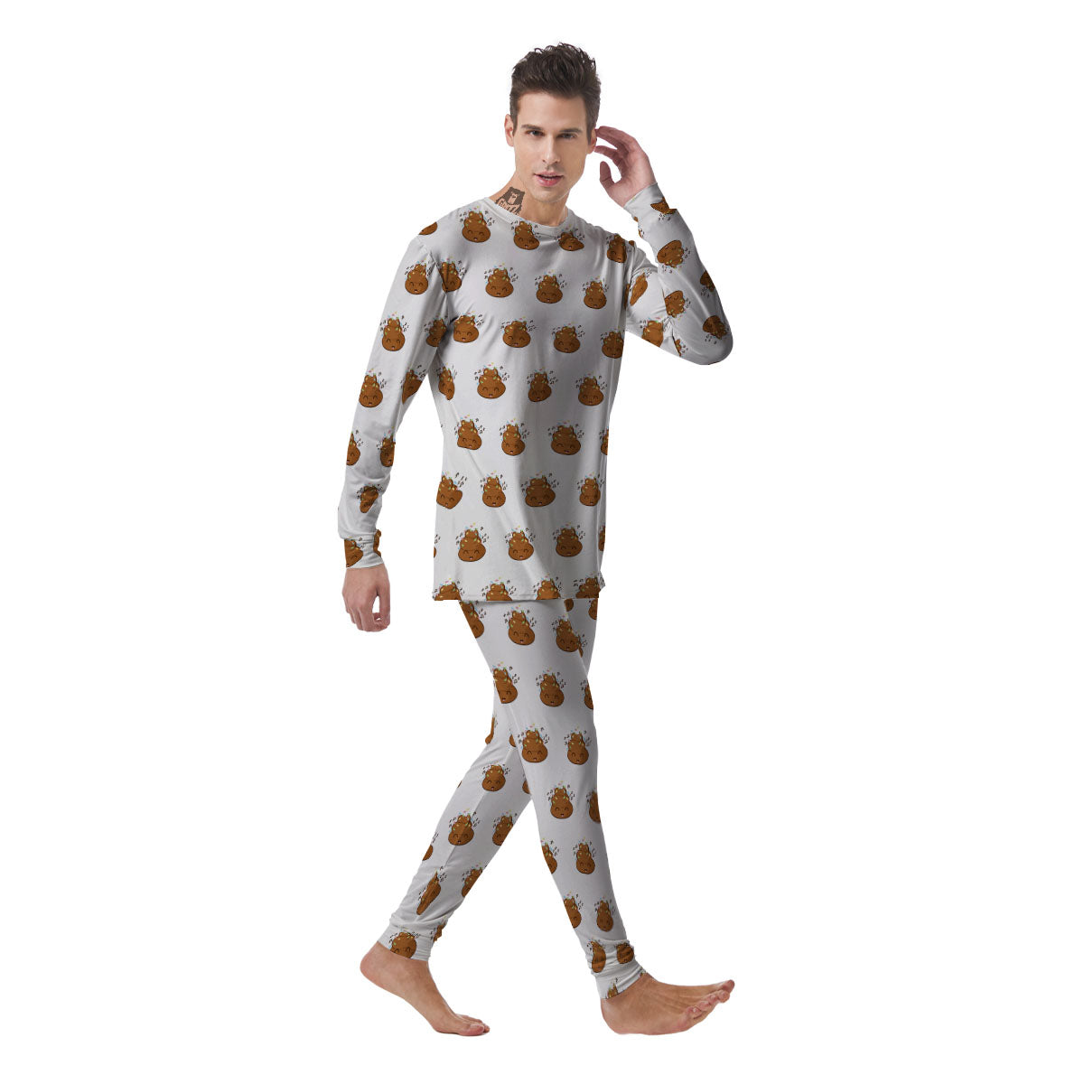Happy Poop Print Pattern Men's Pajamas-grizzshop