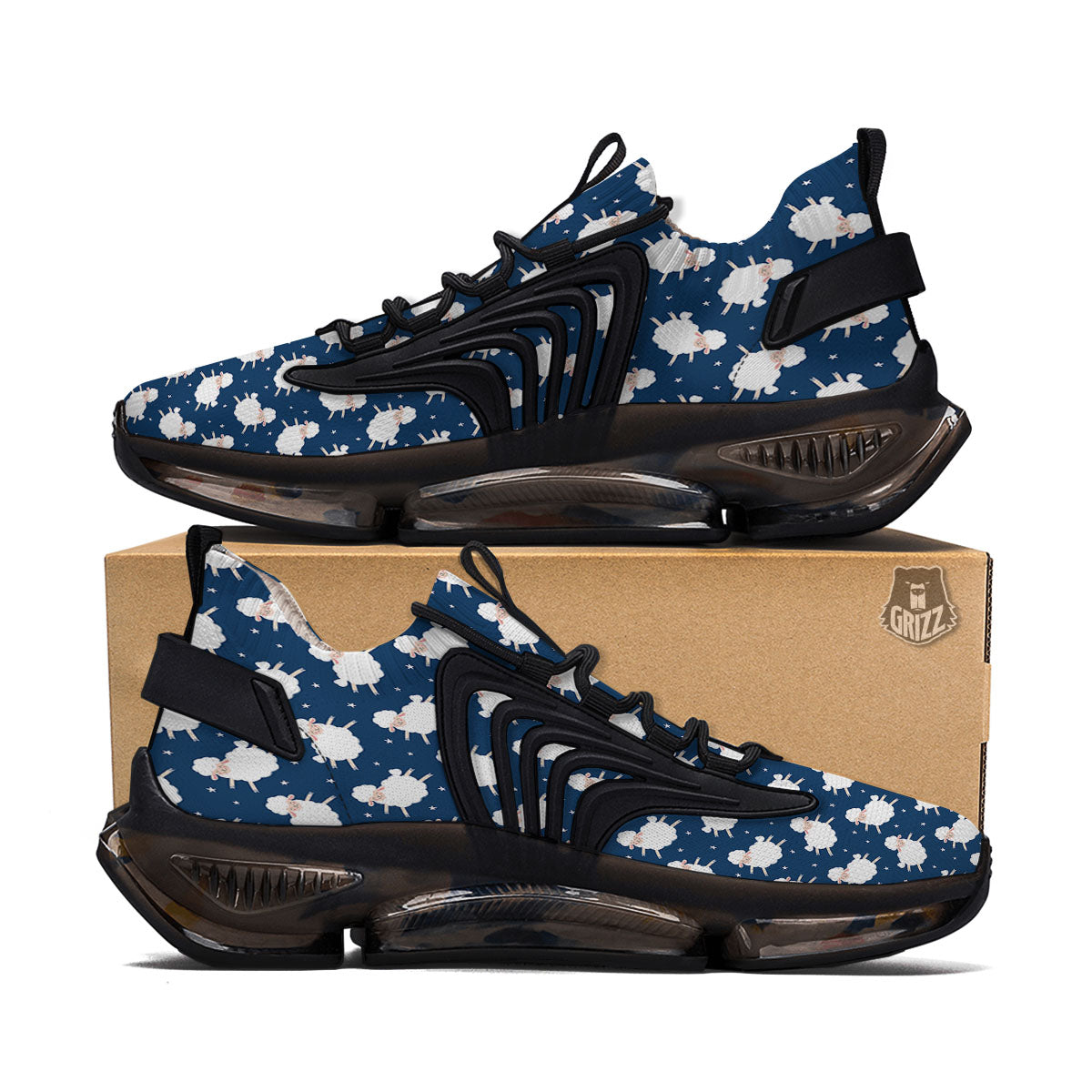 Happy Sheep Print Pattern Black Gym Shoes-grizzshop