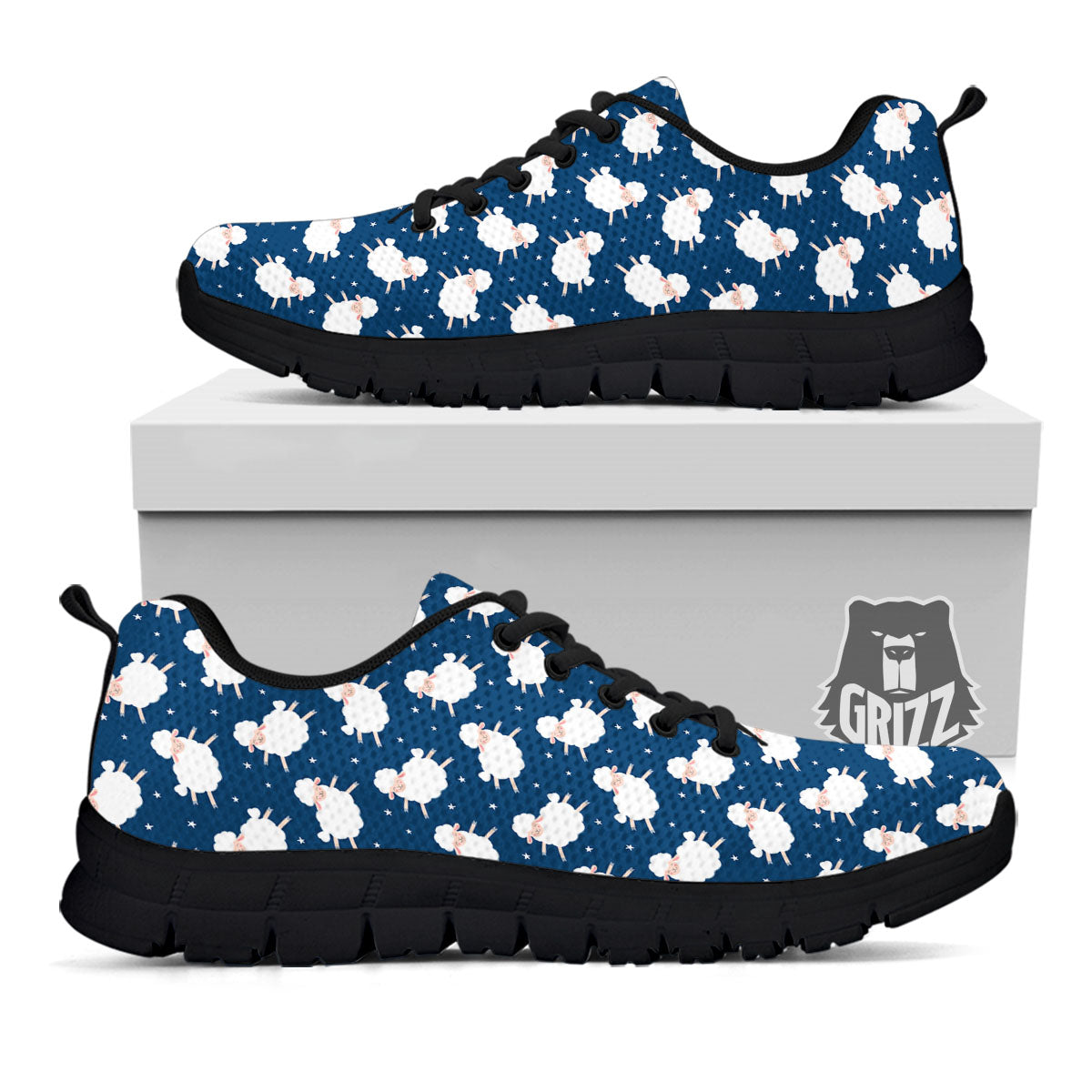 Happy Sheep Print Pattern Black Sneaker-grizzshop