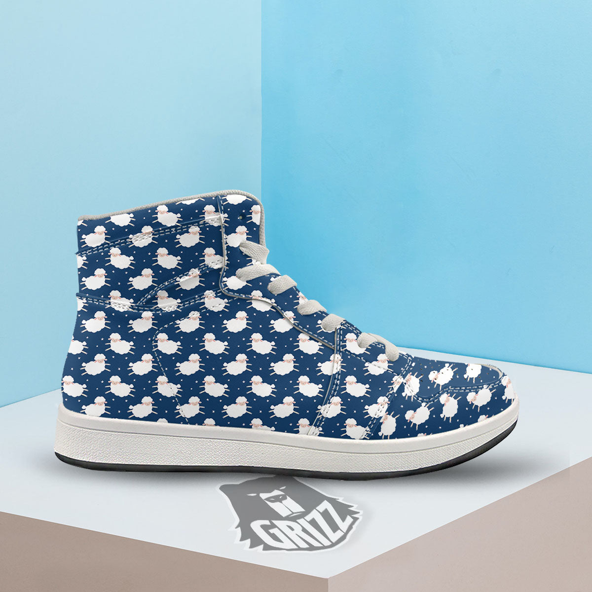 Happy Sheep Print Pattern High Top Sneakers-grizzshop