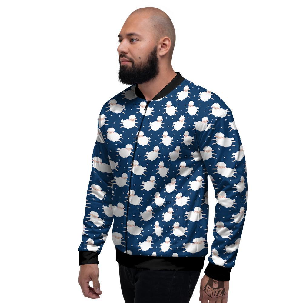 Happy Sheep Print Pattern Men's Bomber Jacket-grizzshop