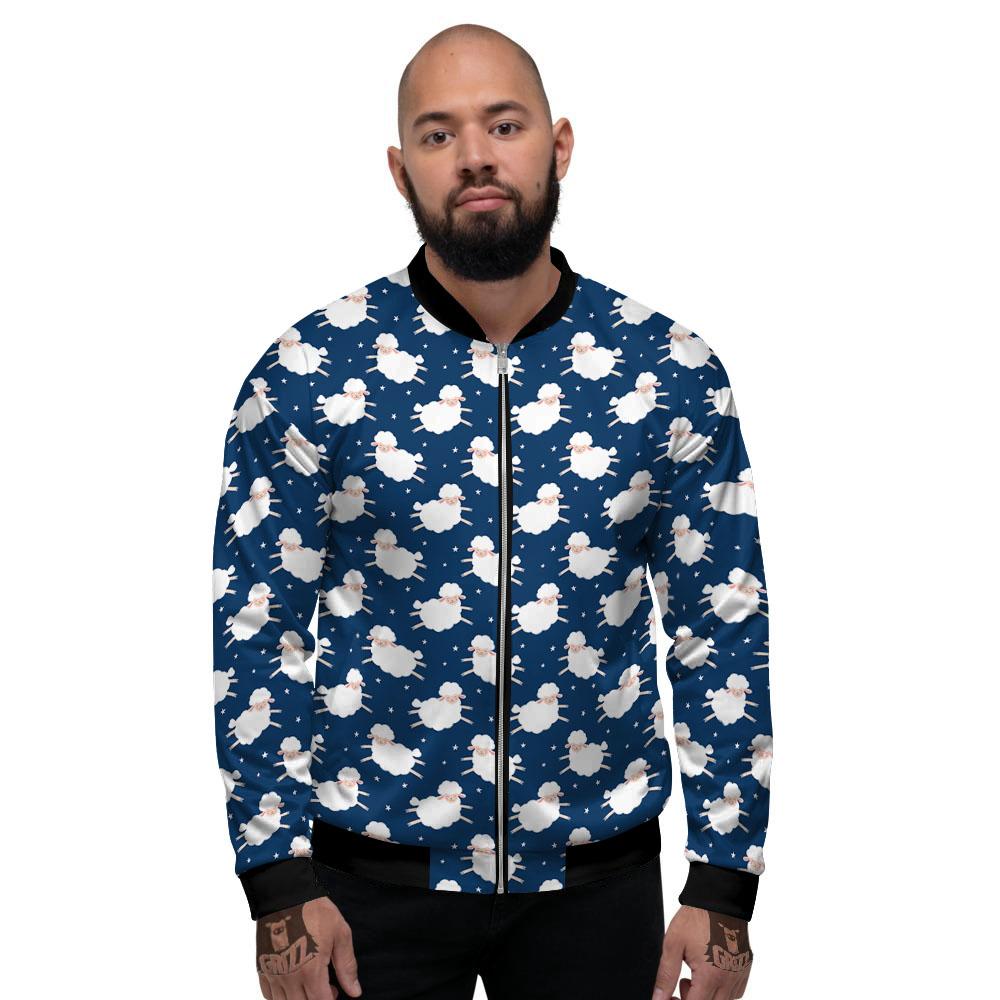 Happy Sheep Print Pattern Men's Bomber Jacket-grizzshop