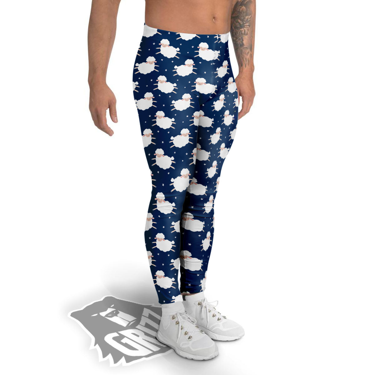 Happy Sheep Print Pattern Men's Leggings-grizzshop