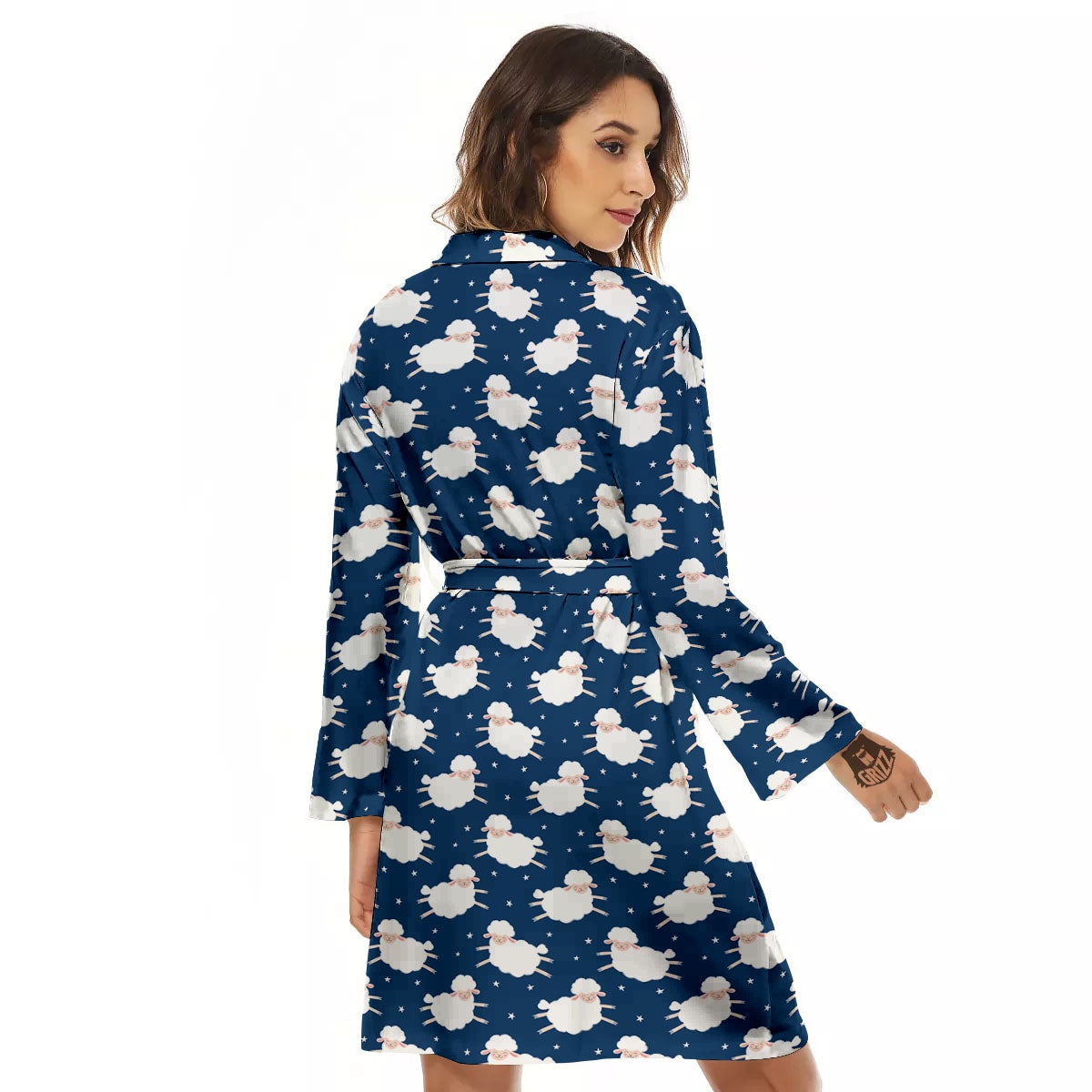 Happy Sheep Print Pattern Women's Robe-grizzshop