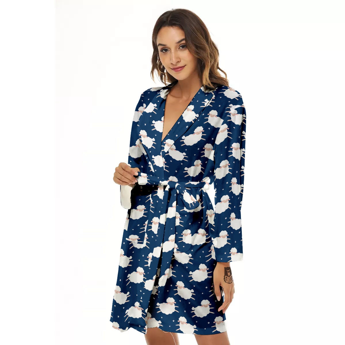 Happy Sheep Print Pattern Women's Robe-grizzshop