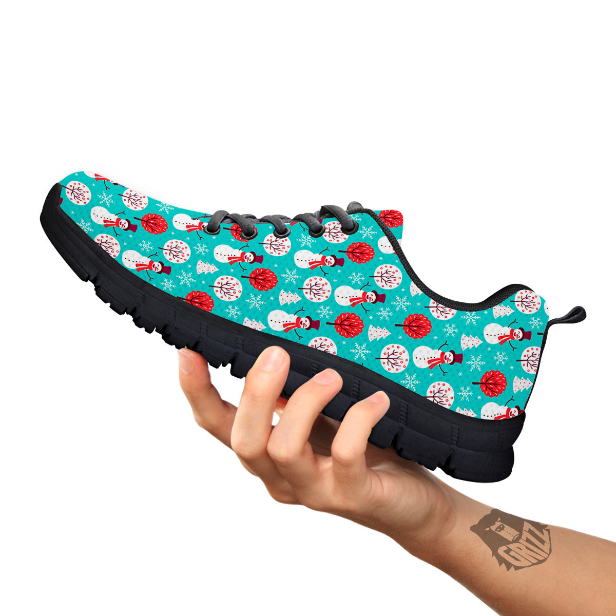 Happy Snowman Print Pattern Black Sneaker-grizzshop