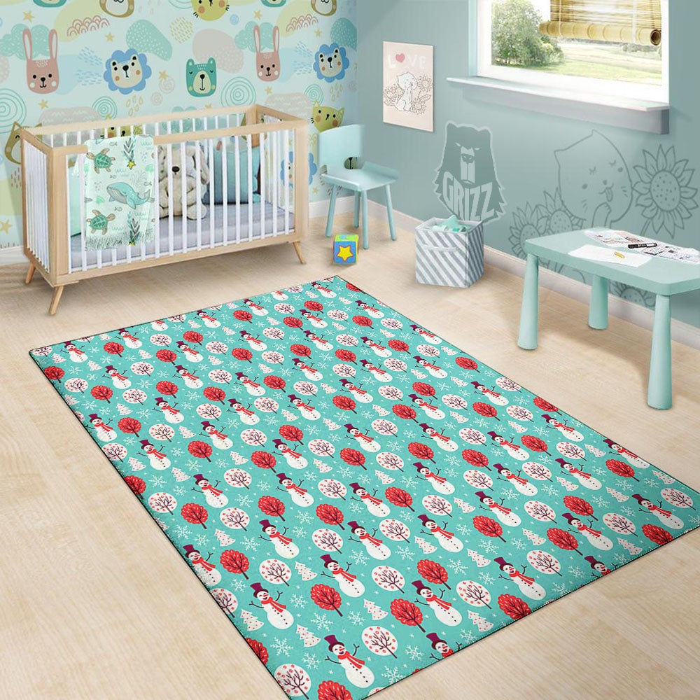 Happy Snowman Print Pattern Floor Mat-grizzshop