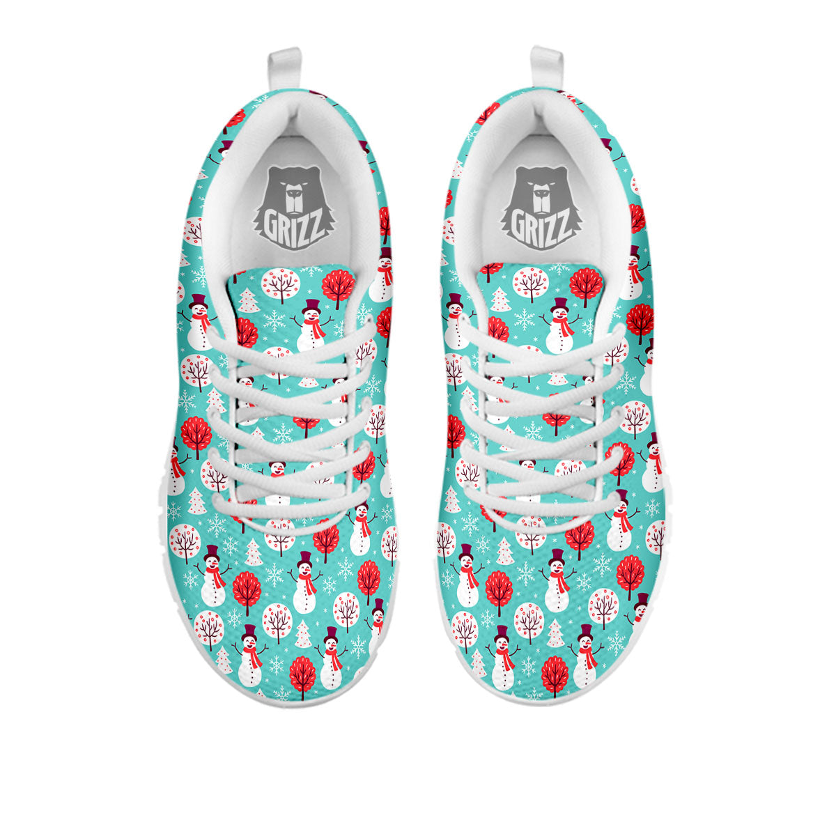 Happy Snowman Print Pattern White Sneaker-grizzshop