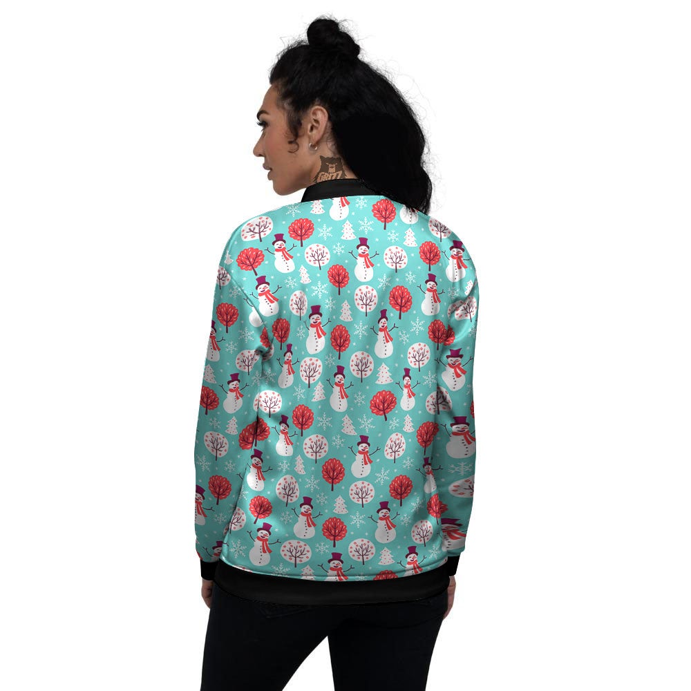 Happy Snowman Print Pattern Women's Bomber Jacket-grizzshop